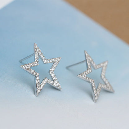 S925 sterling silver Japanese and Korean jewelry creative explosion models micro inlaid five-pointed star stud earrings earrings silver jewelry-Jewearrings