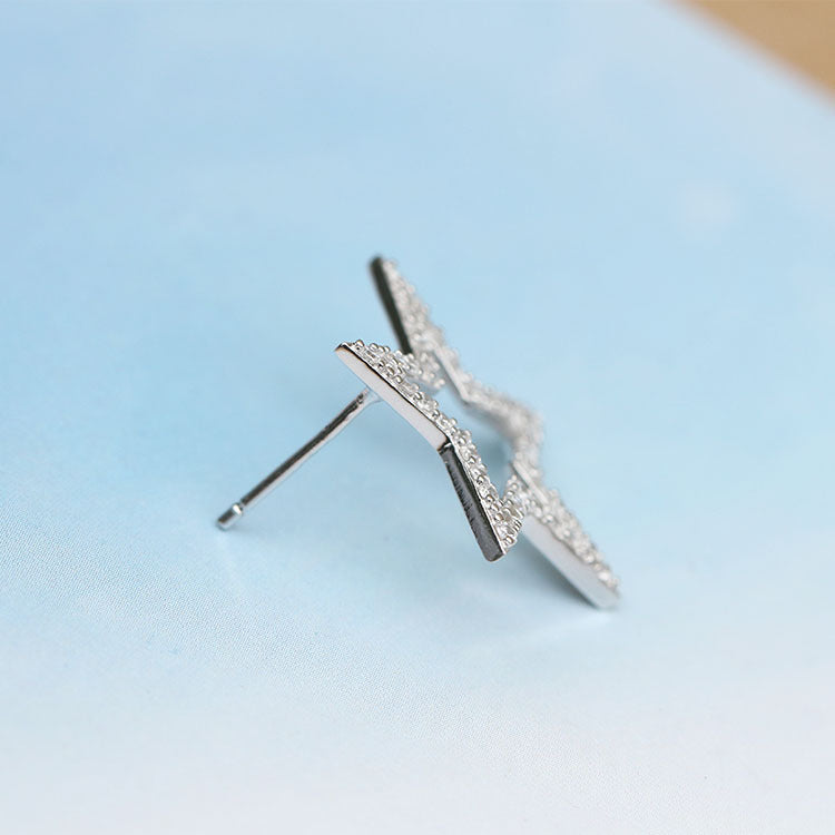 S925 sterling silver Japanese and Korean jewelry creative explosion models micro inlaid five-pointed star stud earrings earrings silver jewelry-Jewearrings