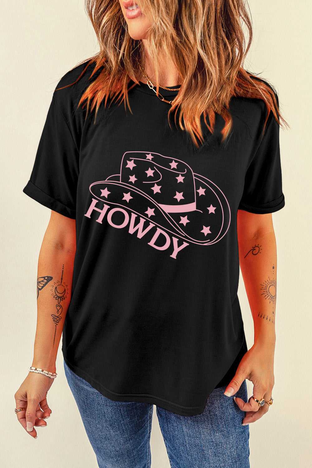 HOWDY Round Neck Short Sleeve T-Shirt-Jewearrings