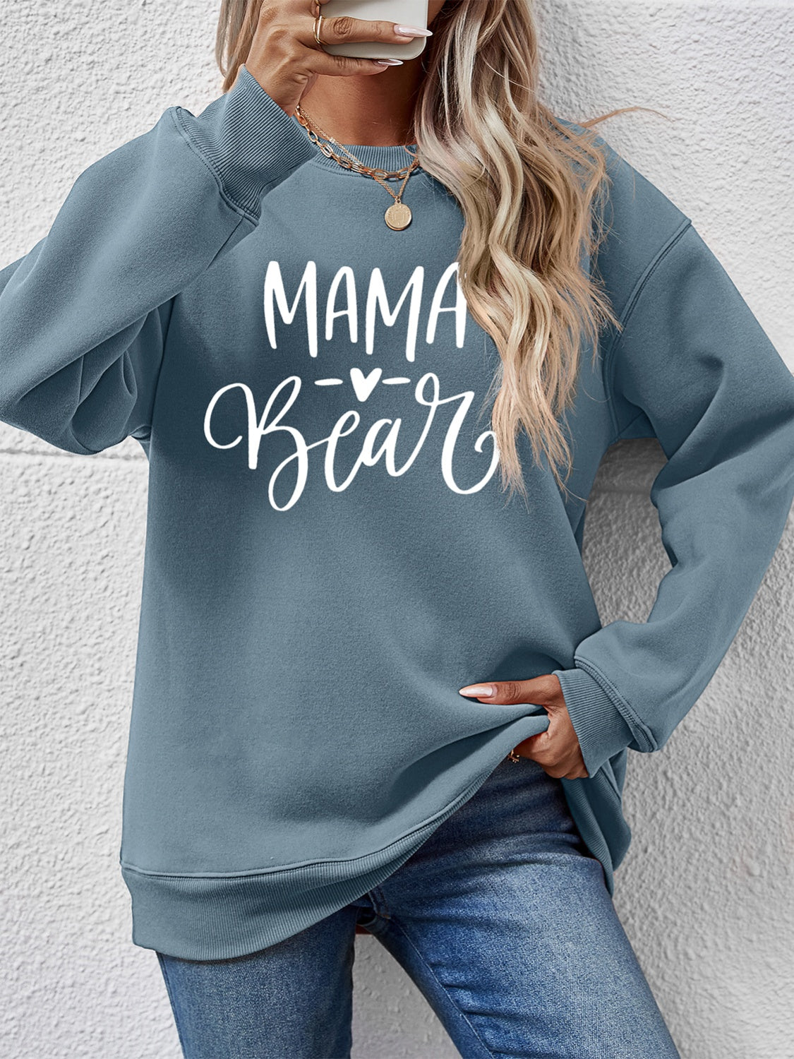 Letter Graphic Round Neck Long Sleeve Sweatshirt-Jewearrings