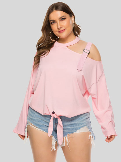 Plus Size Cold-Shoulder Tied Top-Jewearrings