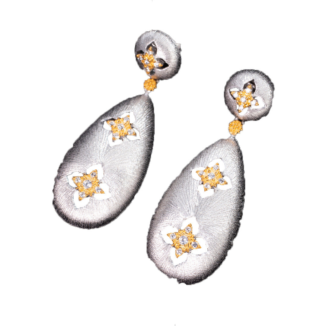 Vintage Court Style Clover S925 Silver Gold Plated Earrings-Jewearrings