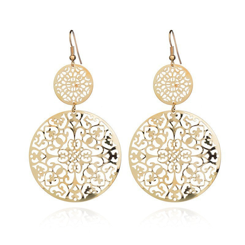 Womens Round Hollow Earrings Gold Filled Dangle Earrings Drop Earing Jewelry-Jewearrings