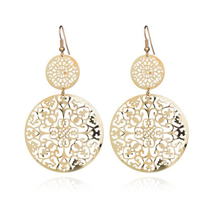 Womens Round Hollow Earrings Gold Filled Dangle Earrings Drop Earing Jewelry-Jewearrings