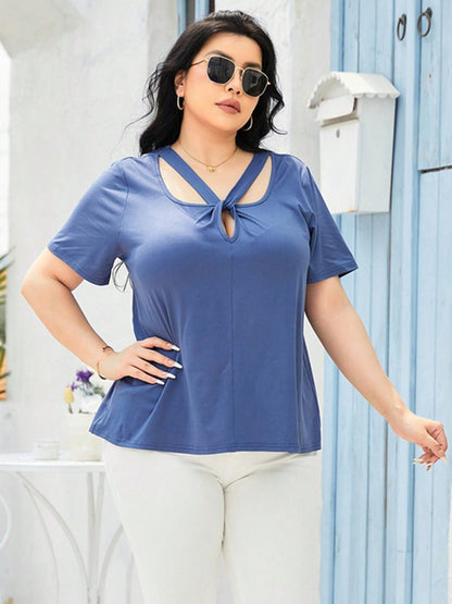 Plus Size Cutout Short Sleeve Top-Jewearrings