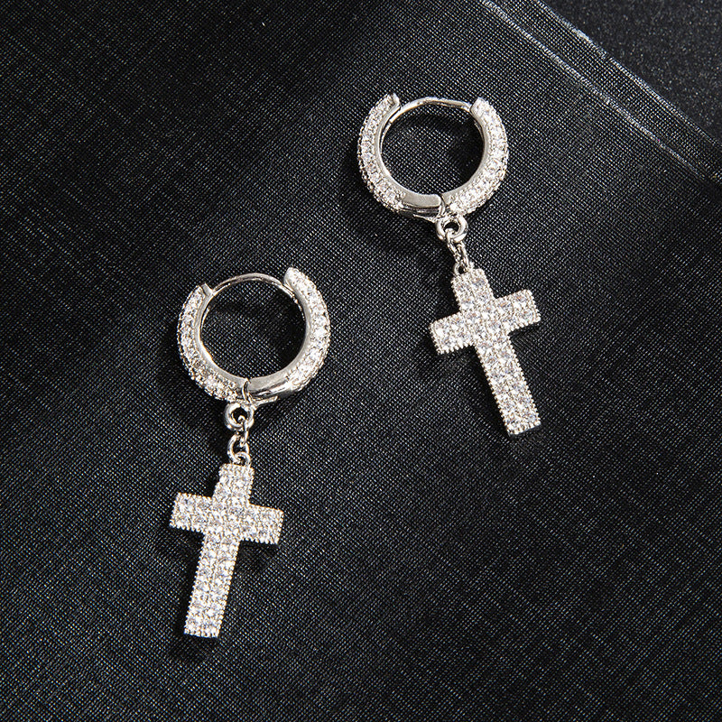 Double row zircon cross earrings-Jewearrings