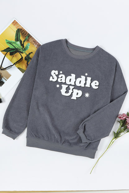 SADDLE UP Round Neck Dropped Shoulder Sweatshirt-Jewearrings