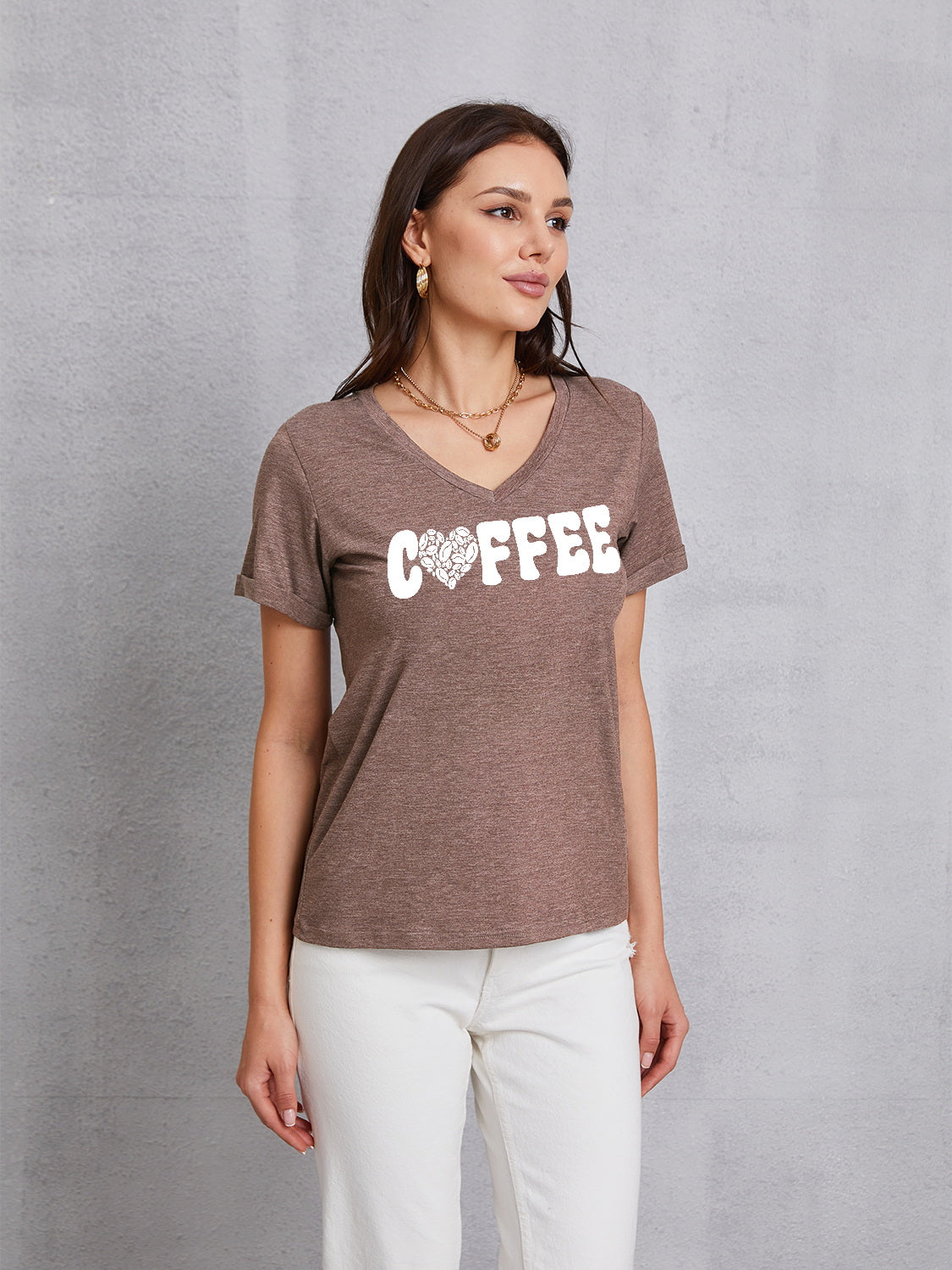 COFFEE V-Neck Short Sleeve T-Shirt-Jewearrings