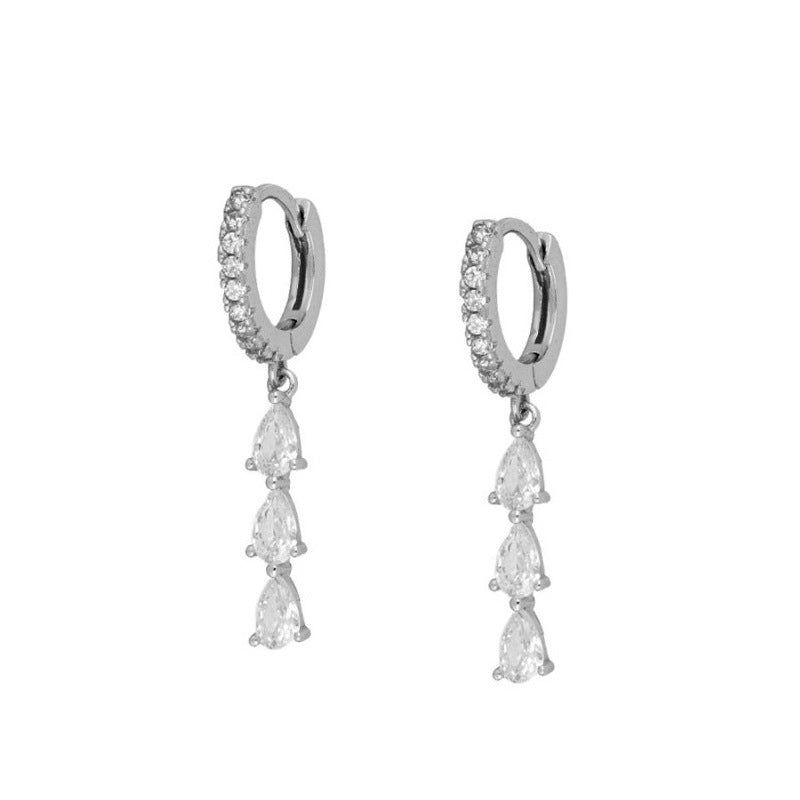 Sterling Silver Earrings Multi-Zircon Drop Earrings-Jewearrings