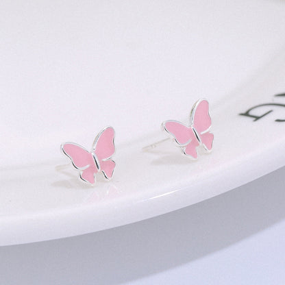 Sterling silver stud earrings literary cute butterfly stud earrings Korean fashion earrings-Jewearrings