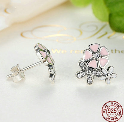 Sterling Silver Daisy Cherry Blossom Earrings-Jewearrings