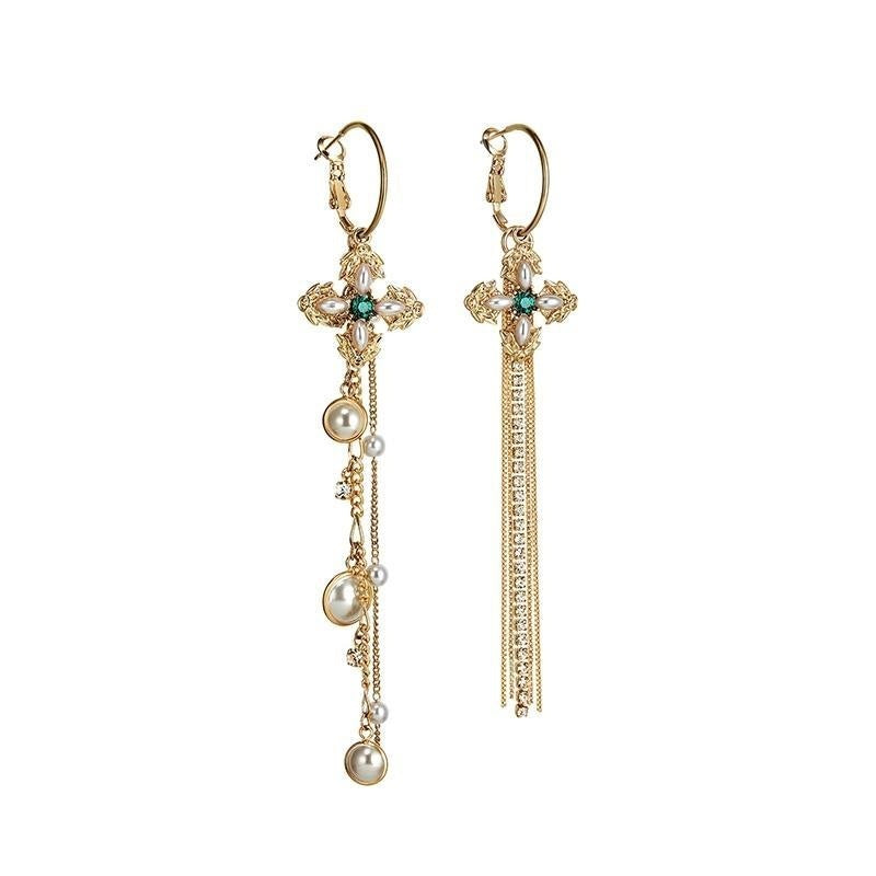 Vintage Asymmetric Pearl Tassel Earrings-Jewearrings