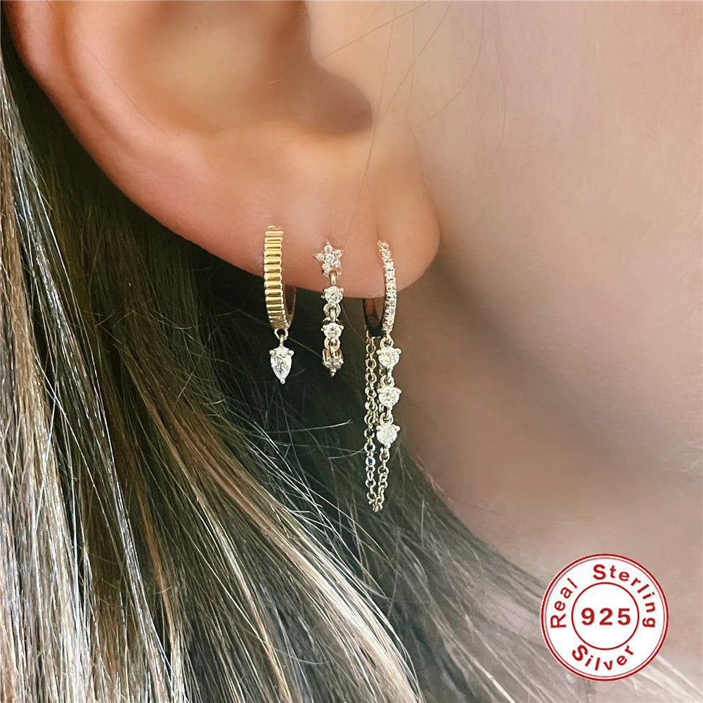 S925 Sterling Silver Fashion Minimalistic Water Drops Rhinestone Earrings-Jewearrings