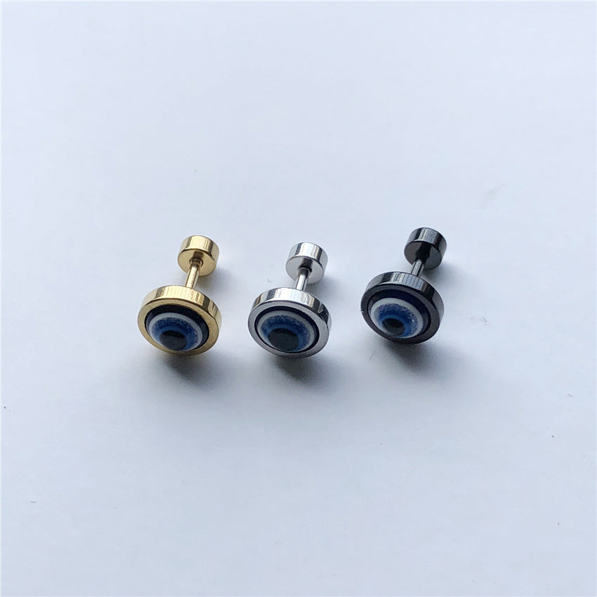 Personality Men's Stainless Steel Eye Pattern Stud Earrings-Jewearrings