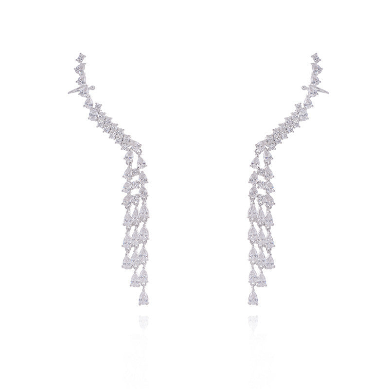 Avant-garde Zircon Ear Clip Symmetrical Earrings-Jewearrings