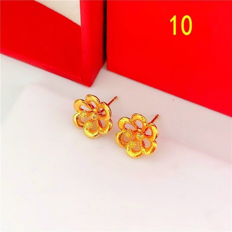 Variety Of Rose Flower Sand Gold Glossy Round Bead Earrings-Jewearrings