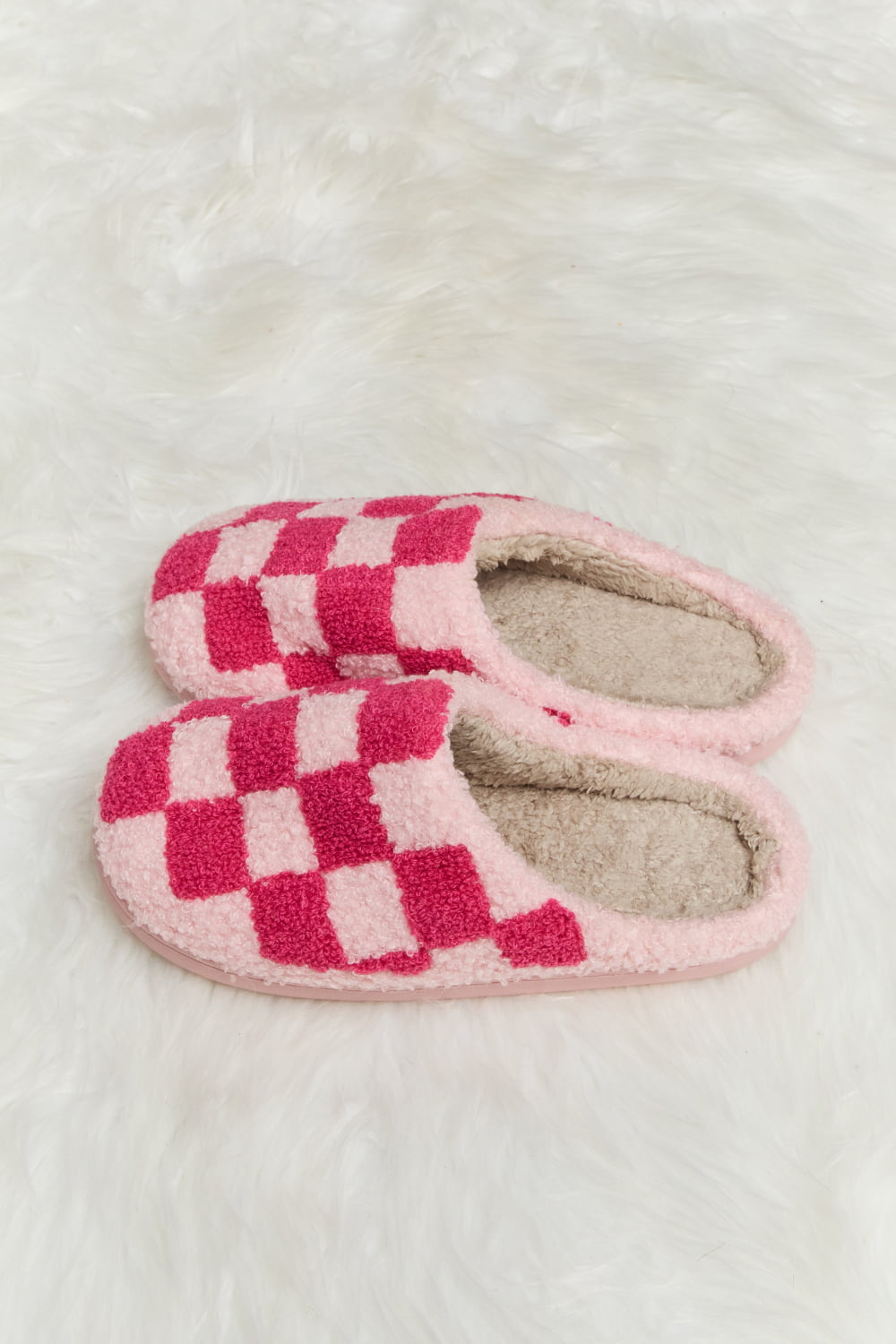 Melody Checkered Print Plush Slide Slippers-Jewearrings