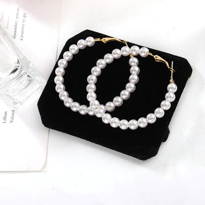 Pearl large circle earrings-Jewearrings