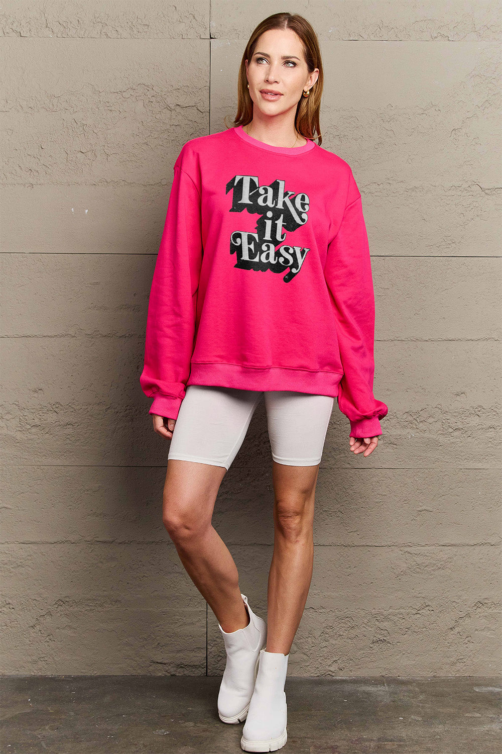 Simply Love Full Size TAKE IT EASY Graphic Sweatshirt-Jewearrings