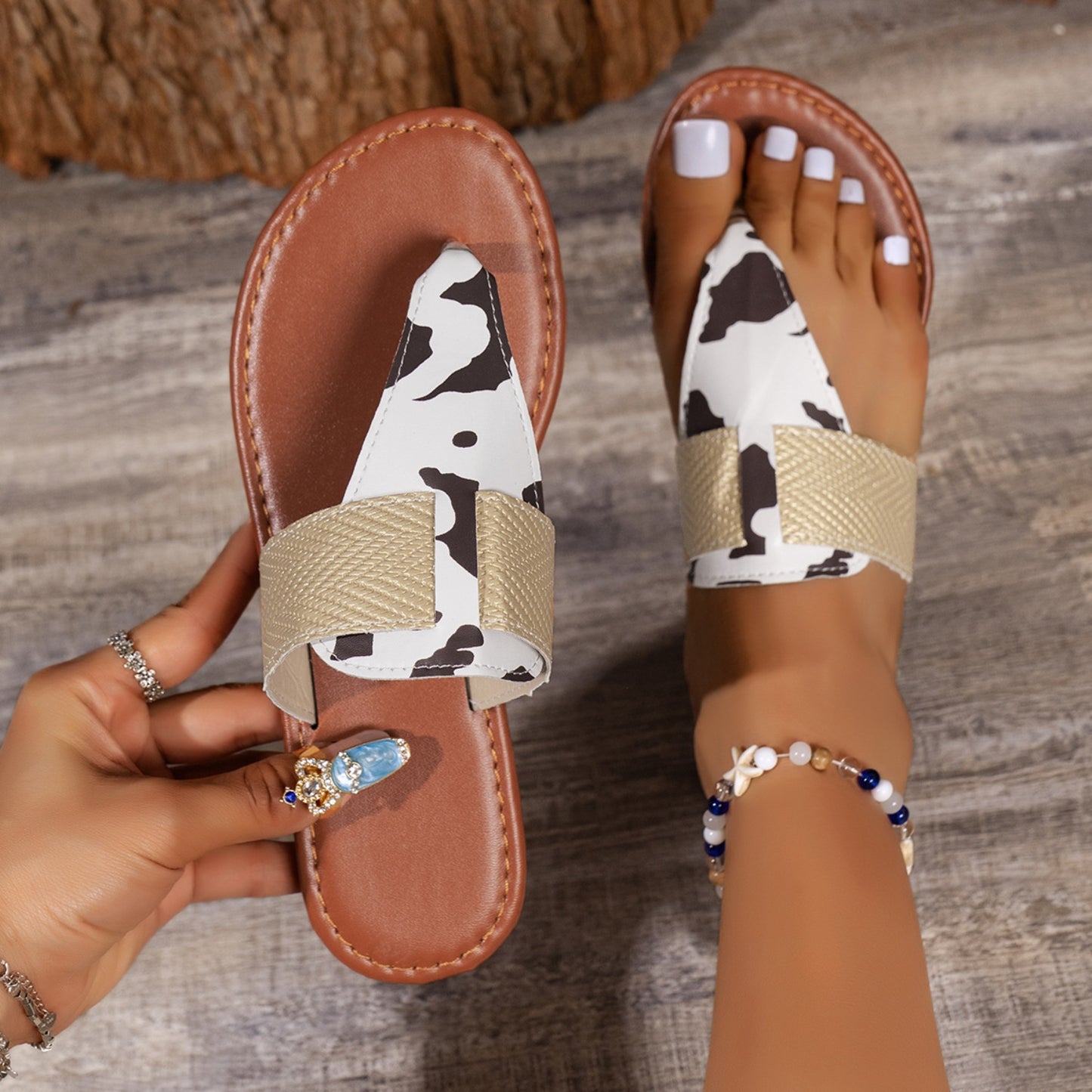 Animal Print Open Toe Sandals-Jewearrings