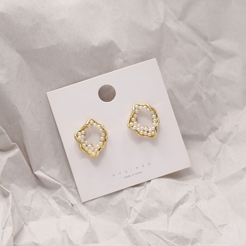 Irregular geometric broken pearl earrings-Jewearrings