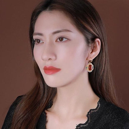 Jade Egg Noodle Pearl Southern Red Turquoise Palace Luxury Royal Sister Cold Wind Earrings-Jewearrings