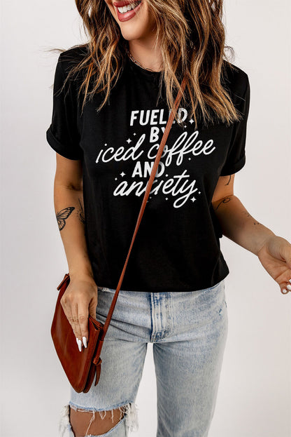 FUELED BY ICED COFFEE AND ANXIETY Graphic Tee-Jewearrings