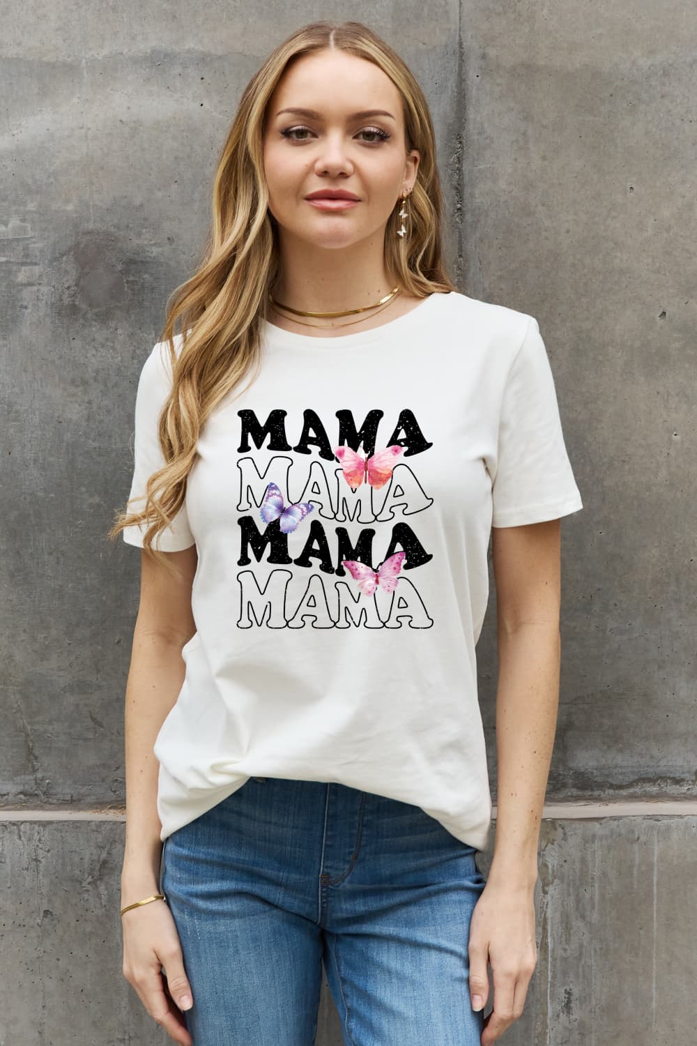 Simply Love MAMA Butterfly Graphic Cotton T-Shirt-Jewearrings