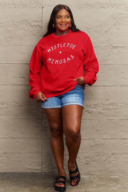 Simply Love Full Size MISTLETOE MIMOSAS Long Sleeve Sweatshirt-Jewearrings