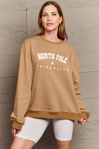 Simply Love Full Size NORTH POLE UNIVERSITY Graphic Sweatshirt-Jewearrings