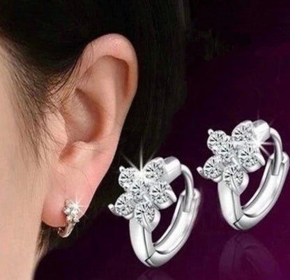 New fashion and sweet 1 pair Silver color Snowflake CZ woman hoop earrings For Christmas gift brincos para as mulheres-Jewearrings