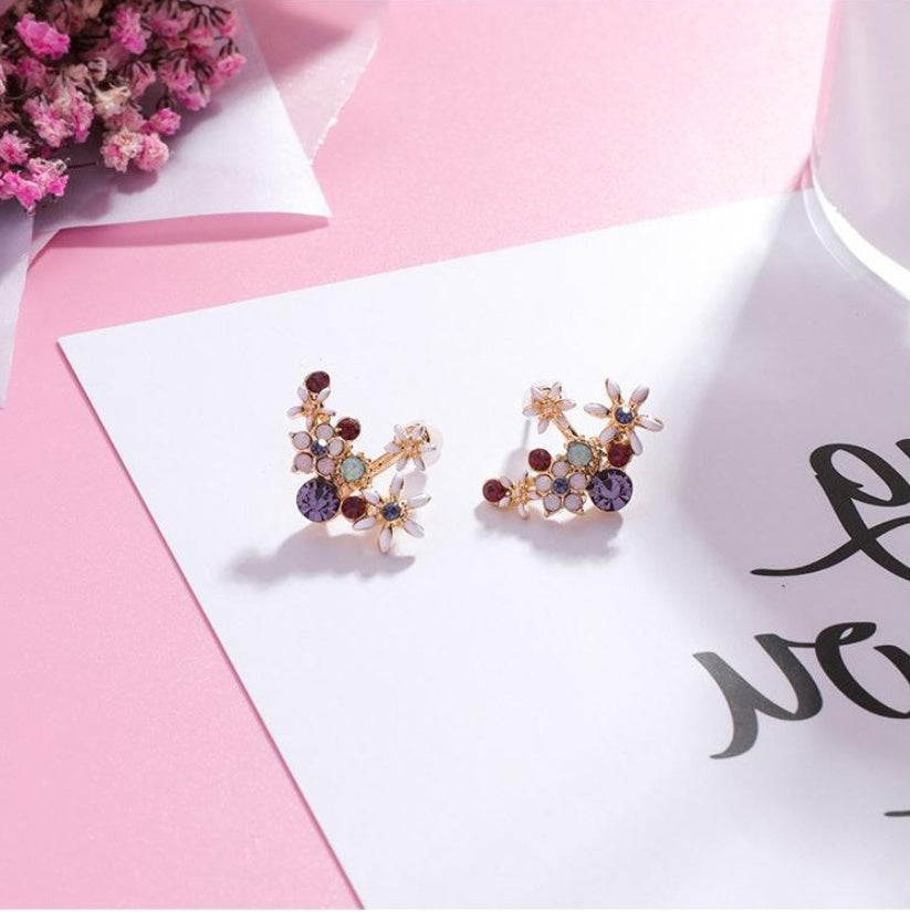 S925 silver needle Korea sweet flower earrings crystal color diamond earrings temperament personality after hanging fashion earrings B377-Jewearrings