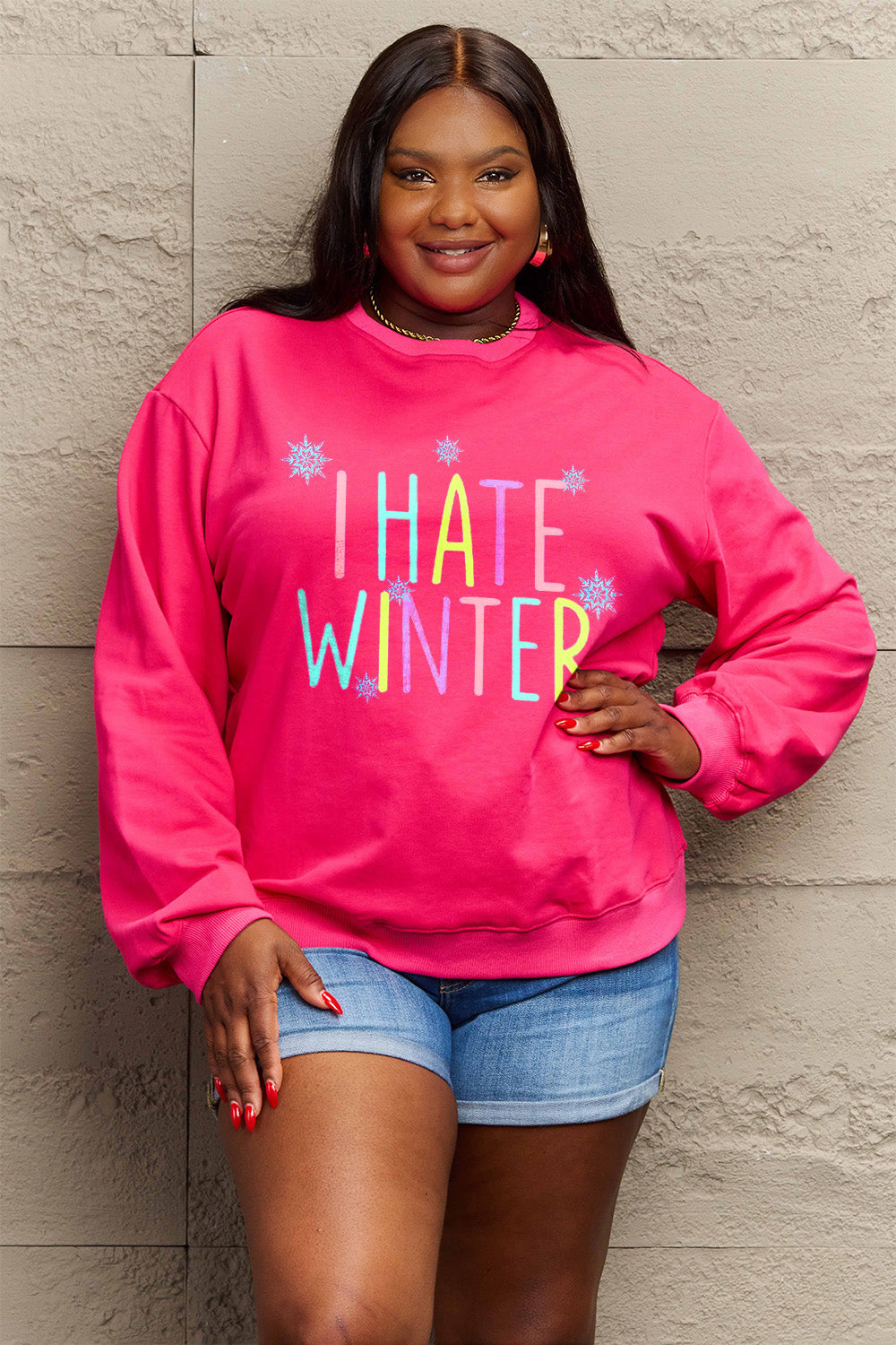 Simply Love Full Size I HATE WINTER Dropped Shoulder Sweatshirt-Jewearrings