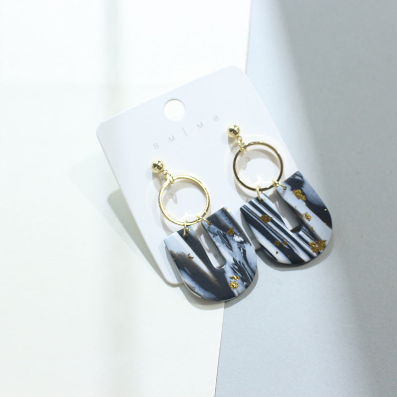 Women's Geometric Clay Black Gold Foil Earrings-Jewearrings