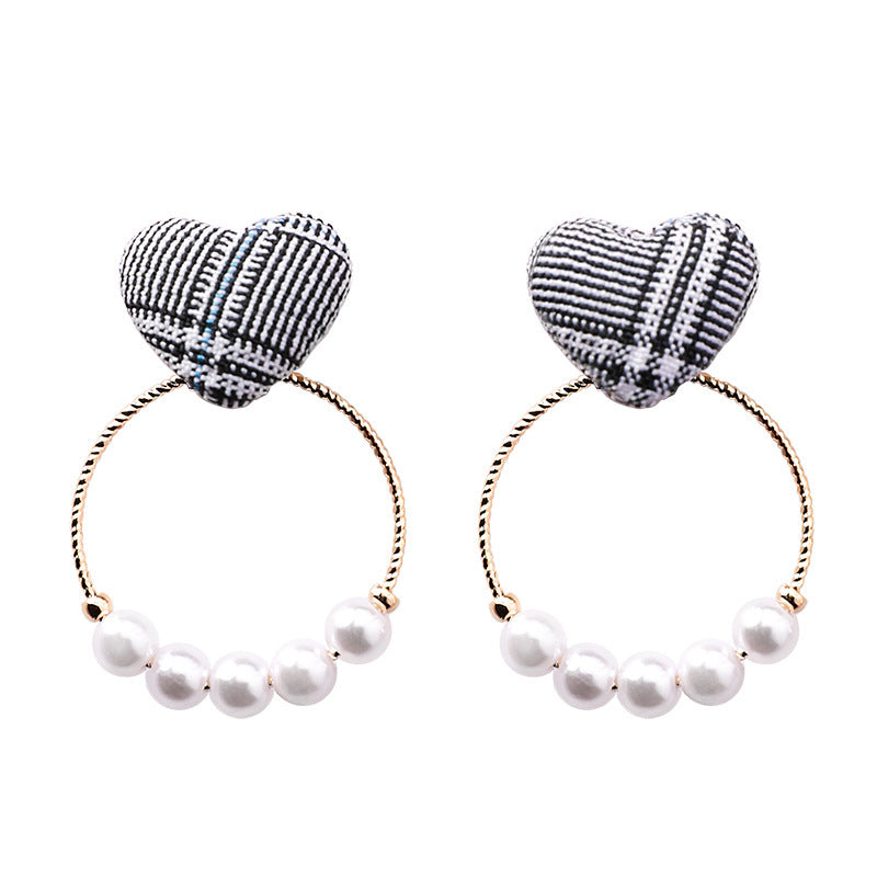 Wild Houndstooth Love Ear Studs Temperament Sweet Pearl Ring Geometric Earrings-Jewearrings