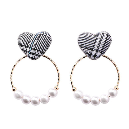 Wild Houndstooth Love Ear Studs Temperament Sweet Pearl Ring Geometric Earrings-Jewearrings