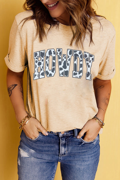 Round Neck Short Sleeve HOWDY Graphic Tee-Jewearrings