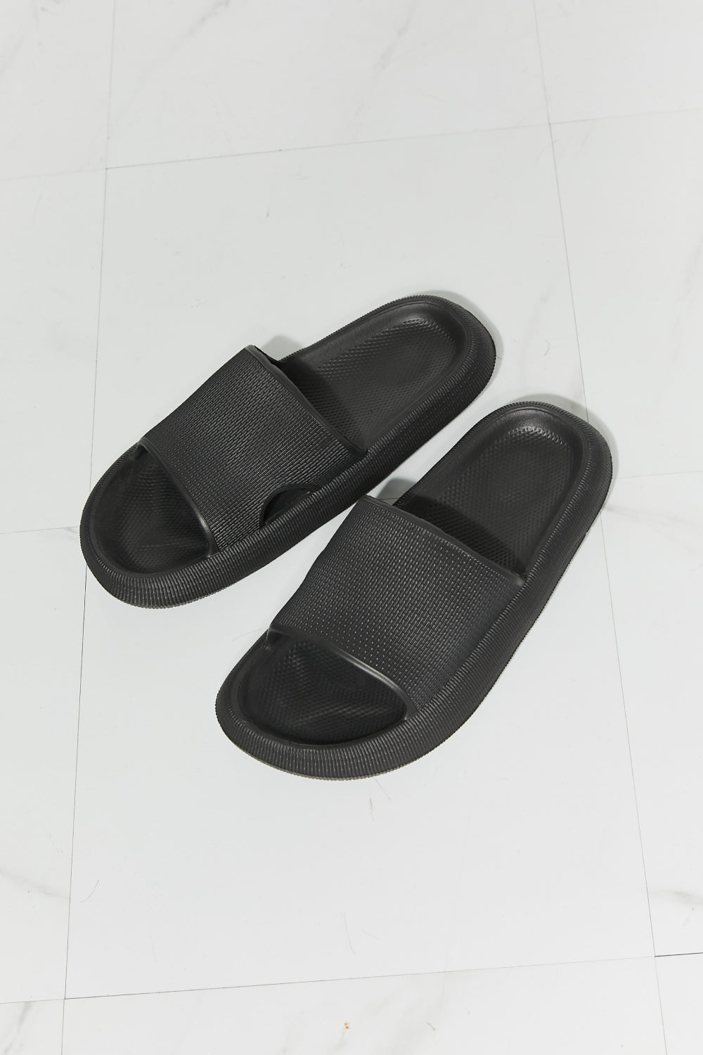 MMShoes Arms Around Me Open Toe Slide in Black-Jewearrings