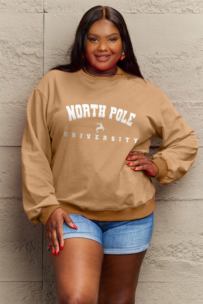 Simply Love Full Size NORTH POLE UNIVERSITY Graphic Sweatshirt-Jewearrings