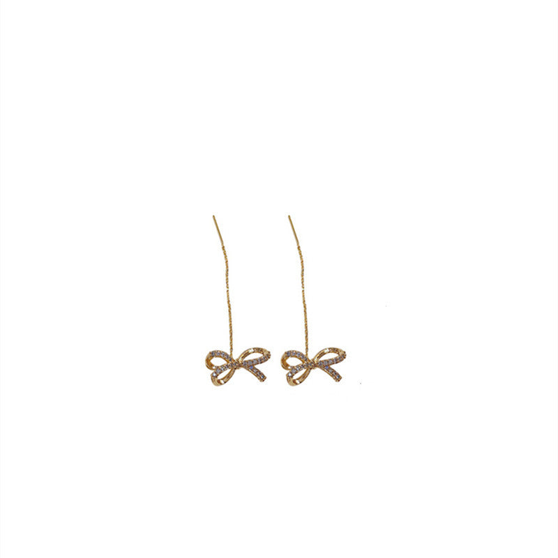 Women's Bow Long Tassel Earrings-Jewearrings