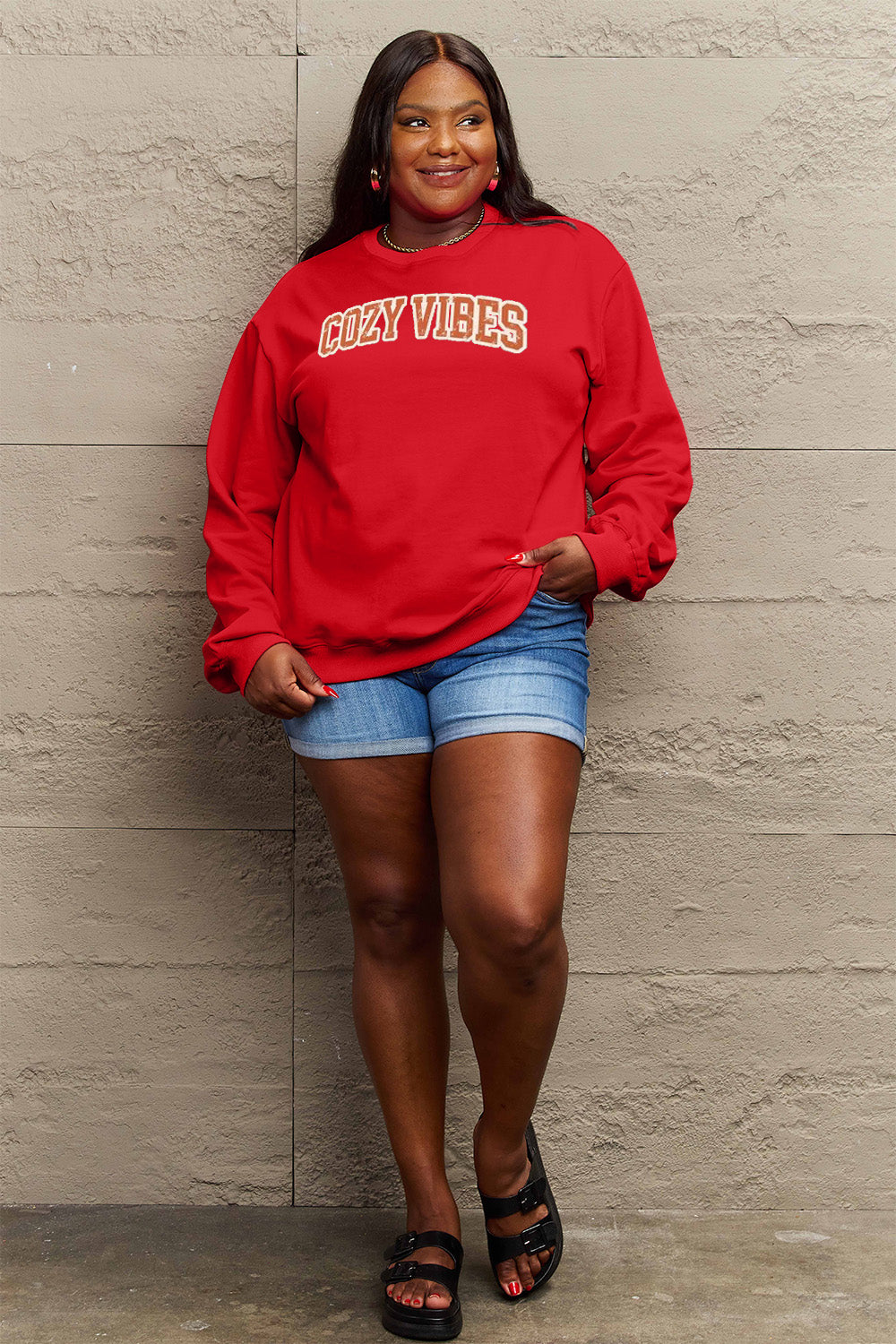 Simply Love Full Size COZY VIBES Graphic Sweatshirt-Jewearrings