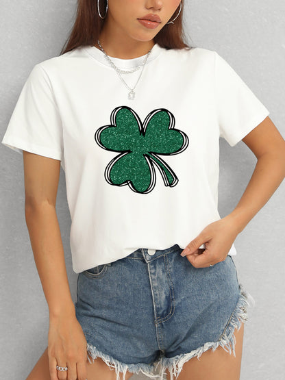 Lucky Clover Round Neck T-Shirt-Jewearrings