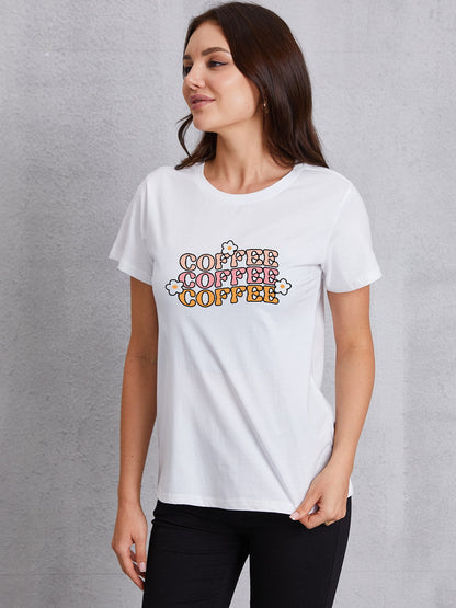 COFFEE Round Neck Short Sleeve T-Shirt-Jewearrings