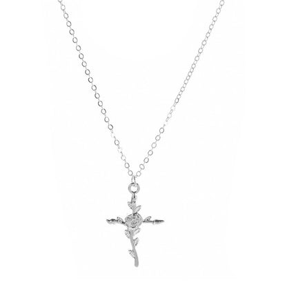 Alloy Rose Cross Pendant Necklace Earrings Earrings Necklace-Jewearrings