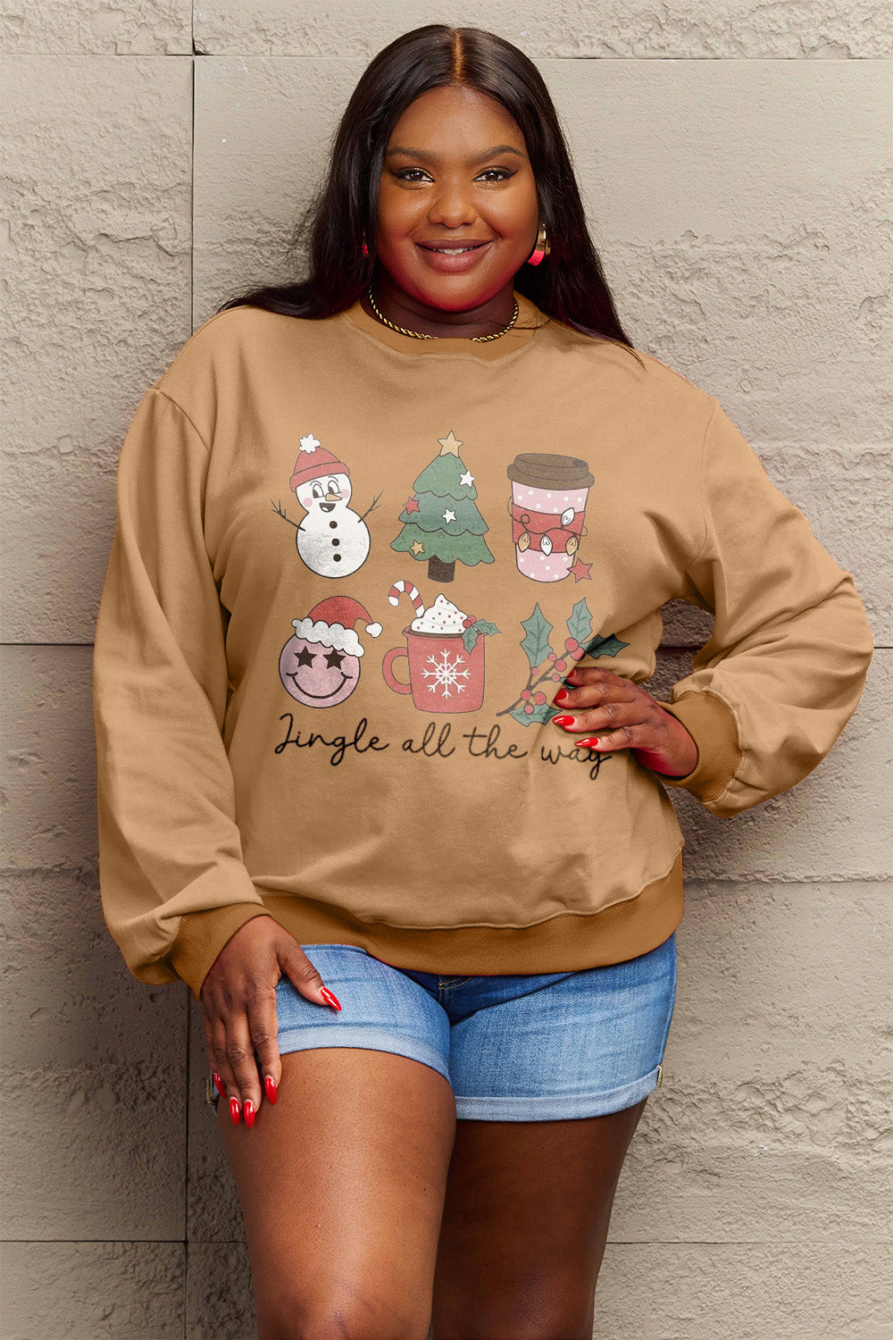 Simply Love Full Size JINGLE ALL THE WAY Long Sleeve Sweatshirt-Jewearrings