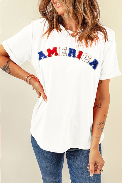 AMERICA Round Neck Short Sleeve T-Shirt-Jewearrings