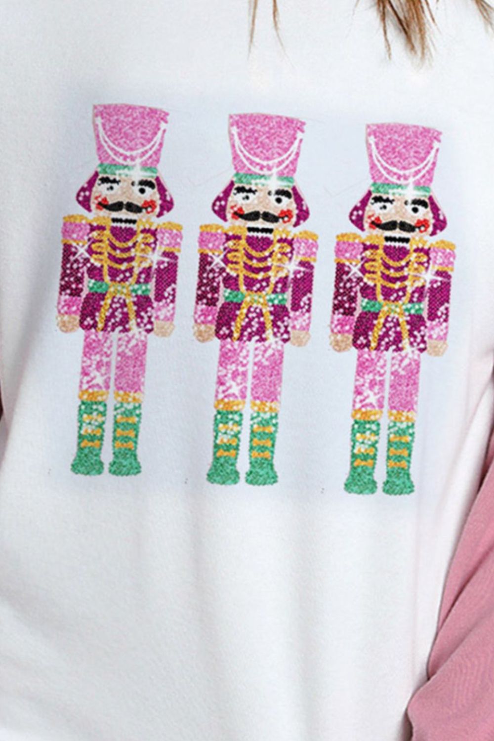 Nutcracker Sequin Round Neck Long Sleeve T-Shirt-Jewearrings