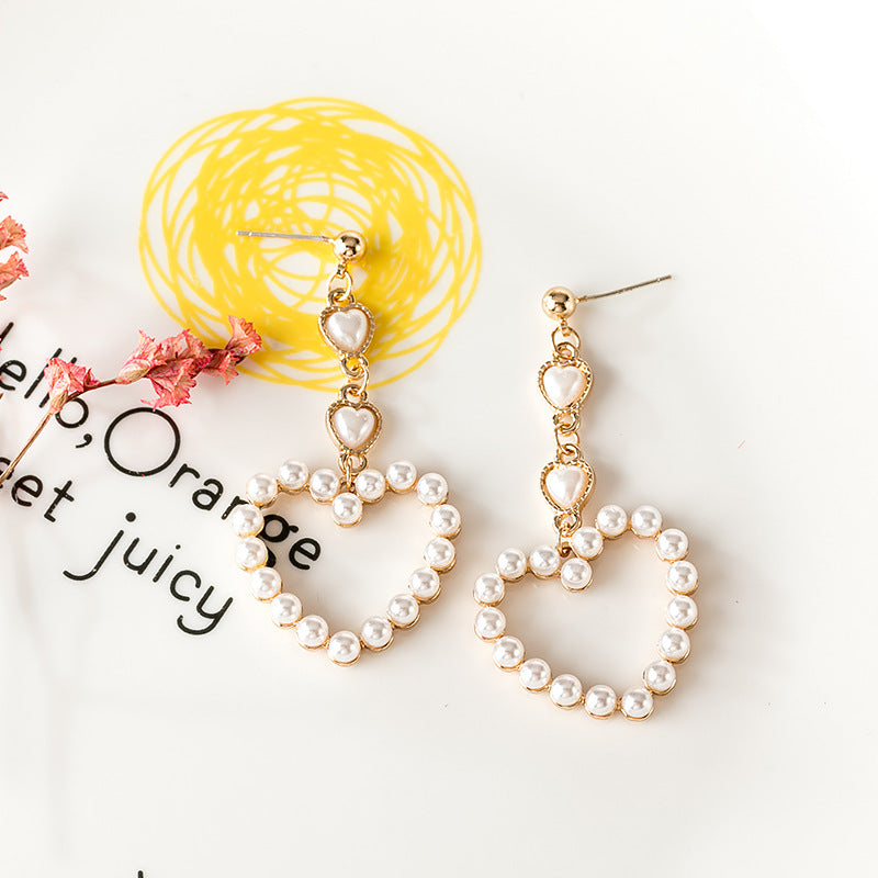 Sweet heart-shaped pearl earrings-Jewearrings