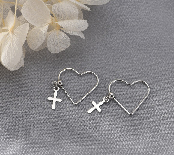 Cross earrings heart 925 pure sterling silver fashion trendy design simple wild earrings for women charms jewelry gift-Jewearrings