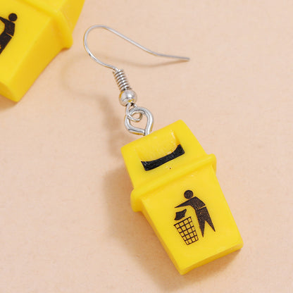 Personalized Clip Earrings Yellow Resin Trash Can Trash Can Creative Earrings-Jewearrings